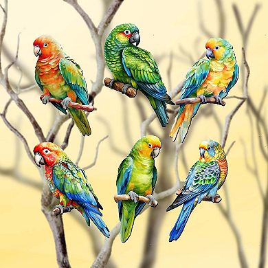 Parrots Decorative Wooden Clip-on Christmas Ornaments of 6 by G. Debrekht - Christmas Decor