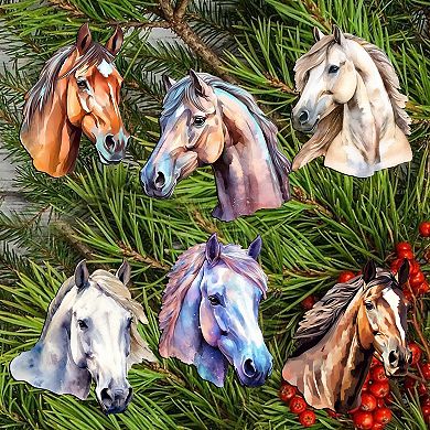 Horses Decorative Wooden Clip-on Christmas Ornaments Set of 6 by G. Debrekht - Christmas Decor