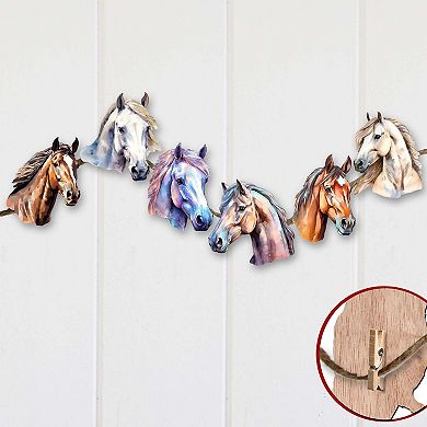 Horses Decorative Wooden Clip-on Christmas Ornaments Set of 6 by G. Debrekht - Christmas Decor