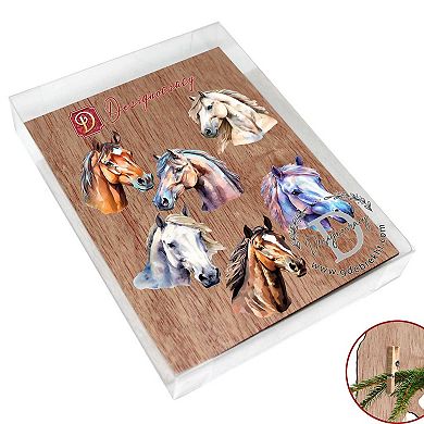 Horses Decorative Wooden Clip-on Christmas Ornaments Set of 6 by G. Debrekht - Christmas Decor