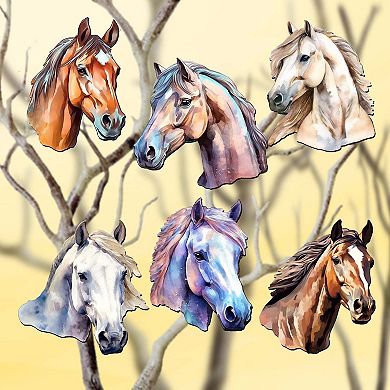 Horses Decorative Wooden Clip-on Christmas Ornaments Set of 6 by G. Debrekht - Christmas Decor