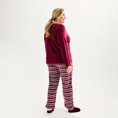 Women's Croft & Barrow® Cozy Fleece Long Sleeve Pajama Top & Pajama Pants Sleep Set