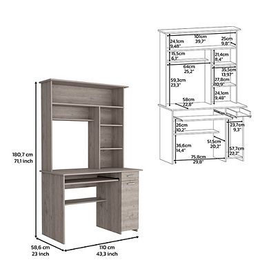 DEPOT E-SHOP Xalo 180 Compu Hutch Desk, Keyboard Tray, Door Panel For CPU,Light Gray