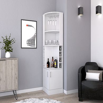 DEPOT E-SHOP Egina Corner Bar Cabinet, Two External Shelves , White