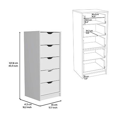 DEPOT E-SHOP Houma 5 Drawers Narrow Dresser, Slim Storage Chest of Drawers, White