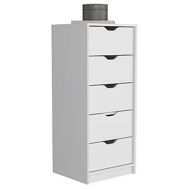 DEPOT E-SHOP Houma 5 Drawers Narrow Dresser, Slim Storage Chest of Drawers, White