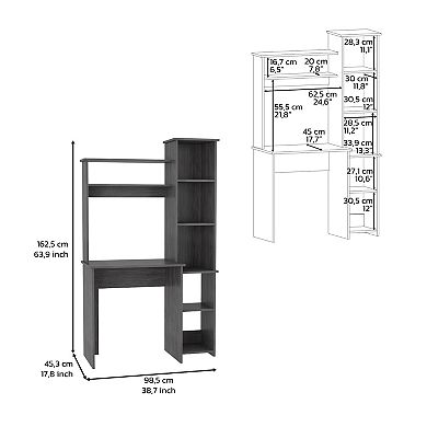 DEPOT E-SHOP Aramis Desk, Five Shelves, Two Superior Shelves, Smokey Oak