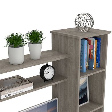 DEPOT E-SHOP Aramis Desk, Five Shelves, Two Superior Shelves, Light Gray