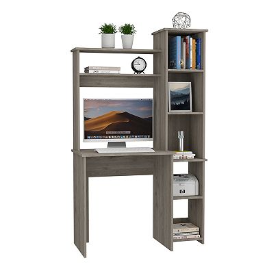 DEPOT E-SHOP Aramis Desk, Five Shelves, Two Superior Shelves, Light Gray