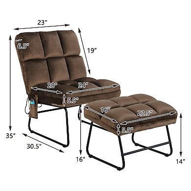 Velvet Massage Recliners with Ottoman Remote Control and Side Pocket