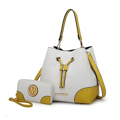 MKF Collection Candice Color Block Bucket Bag with matching Wallet