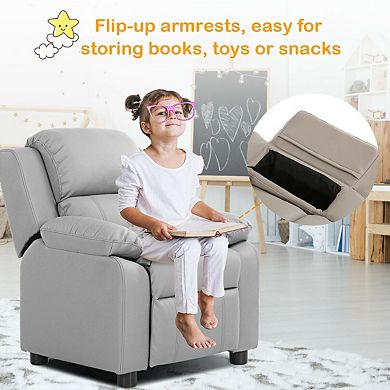 Deluxe Kids Armchair Recliner Headrest Sofa with Storage Arms