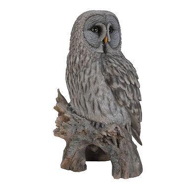 20.5" Gray and Black Owl on Stump Statue