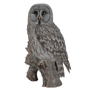 20.5" Gray and Black Owl on Stump Statue