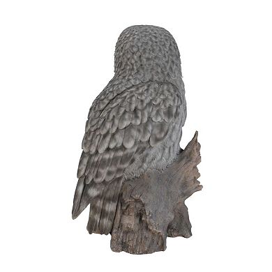 20.5" Gray and Black Owl on Stump Statue