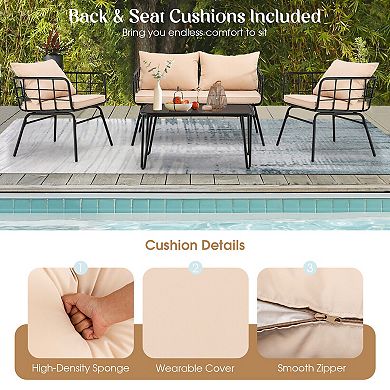 4 Pieces Patio Furniture Set with Seat Back Cushions for Garden