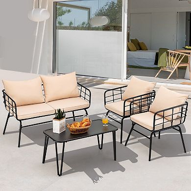 4 Pieces Patio Furniture Set with Seat Back Cushions for Garden