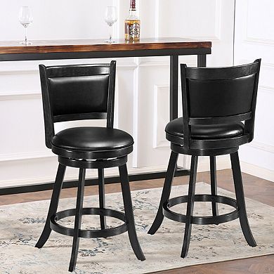 2 Pieces 24 Inches Swivel Counter Stool Dining Chair Upholstered Seat