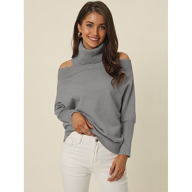 Women's Off Shoulder Turtleneck Oversized Batwing Long Sleeve Pullover Knit Sweater