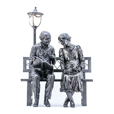 36.50" Old Couple Small Outdoor Garden Statue with Street Lamp