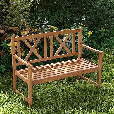 2-Person Wood Outdoor Bench with Cozy Armrest and Backrest