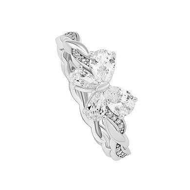 PRIMROSE Sterling Silver Cubic Zirconia Butterfly Twisted Band Ring