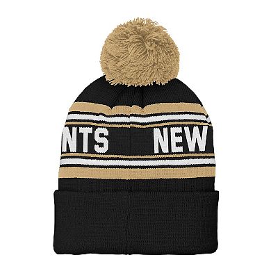 Youth Black New Orleans Saints Jacquard Cuffed Knit Hat with Pom