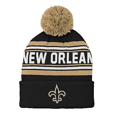 Youth Black New Orleans Saints Jacquard Cuffed Knit Hat with Pom