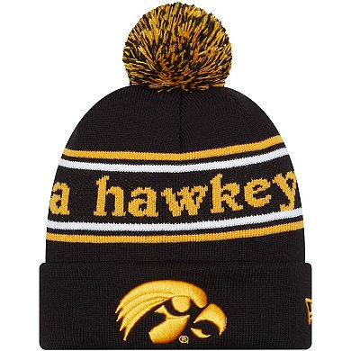 Men's New Era Black Iowa Hawkeyes Marquee Cuffed Knit Hat with Pom