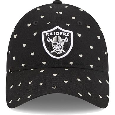 Girls Youth New Era  Black Las Vegas Raiders Hearts 9TWENTY Adjustable Hat