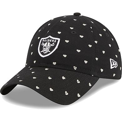 Girls Youth New Era  Black Las Vegas Raiders Hearts 9TWENTY Adjustable Hat