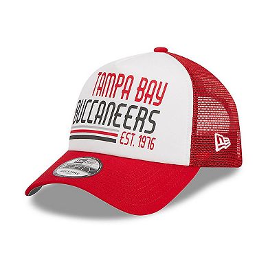 Men's New Era White/Red Tampa Bay Buccaneers Stacked A-Frame Trucker 9FORTY Adjustable Hat