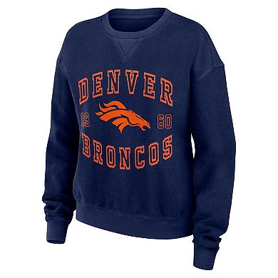 Women's WEAR by Erin Andrews Navy Denver Broncos Vintage Corduroy Pullover Sweatshirt