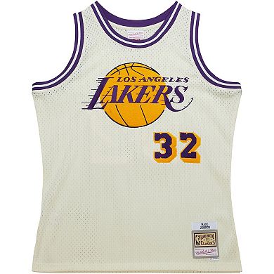 Men's Mitchell & Ness Magic Johnson Cream Los Angeles Lakers Chainstitch Swingman Jersey