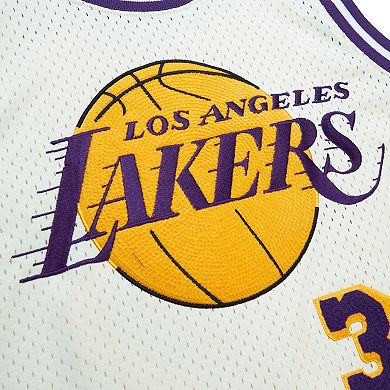 Men's Mitchell & Ness Magic Johnson Cream Los Angeles Lakers Chainstitch Swingman Jersey