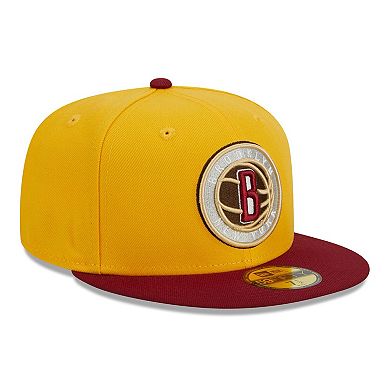 Men's New Era Yellow/Red Brooklyn Nets Fall Leaves 2-Tone 59FIFTY Fitted Hat