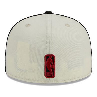 Men's New Era Cream/Black Miami Heat Piping 2-Tone 59FIFTY Fitted Hat