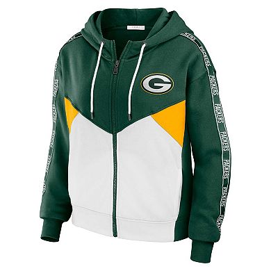 Women's WEAR by Erin Andrews Green/White Green Bay Packers Plus Size Color Block Full-Zip Hoodie