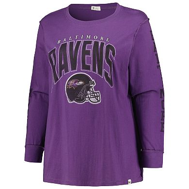 Women's '47 Purple Baltimore Ravens Plus Size Honey Cat SOA Long Sleeve T-Shirt