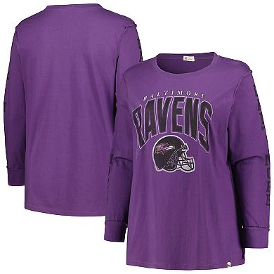 Women's '47 Purple Baltimore Ravens Plus Size Honey Cat SOA Long Sleeve T-Shirt