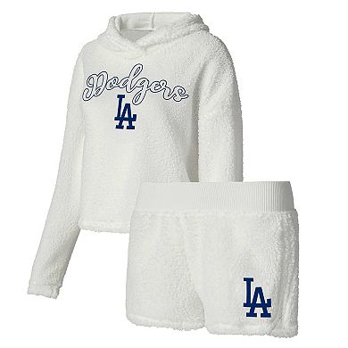 Women's Concepts Sport Cream Los Angeles Dodgers Fluffy Hoodie Top & Shorts Sleep Set