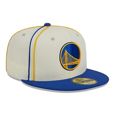 Men's New Era Cream/Royal Golden State Warriors Piping 2-Tone 59FIFTY Fitted Hat