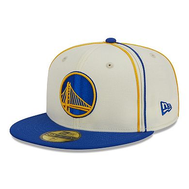 Men's New Era Cream/Royal Golden State Warriors Piping 2-Tone 59FIFTY Fitted Hat