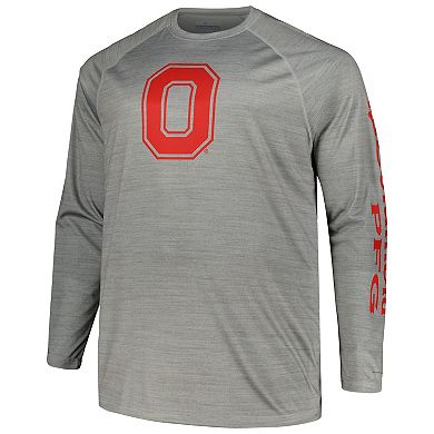 Men's Columbia Gray Ohio State Buckeyes Big & Tall Terminal Tackle Raglan Omni-Shade Long Sleeve T-Shirt
