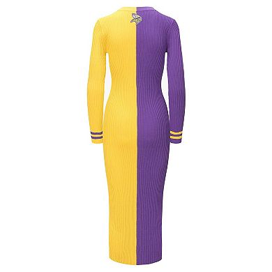 Women's STAUD Purple/Gold Minnesota Vikings Shoko Knit Button-Up Sweater Dress