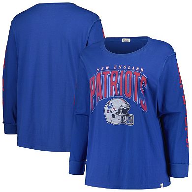 Women's '47 Royal New England Patriots Plus Size Honey Cat SOA Long Sleeve T-Shirt