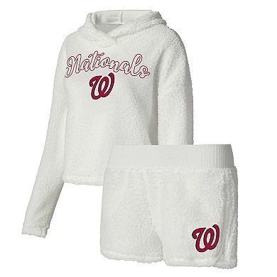 Women's Concepts Sport Cream Washington Nationals Fluffy Hoodie Top & Shorts Sleep Set