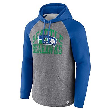 Men's Profile Heather Gray/Royal Seattle Seahawks Big & Tall Favorite Arch Throwback Raglan Pullover Hoodie