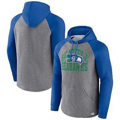 Men's Profile Heather Gray/Royal Seattle Seahawks Big & Tall Favorite Arch Throwback Raglan Pullover Hoodie