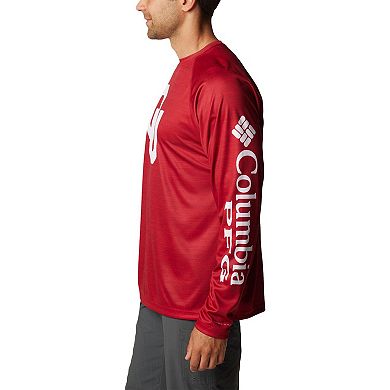 Men's Columbia  Crimson Oklahoma Sooners PFG Terminal Tackle Omni-Shade Raglan Long Sleeve T-Shirt
